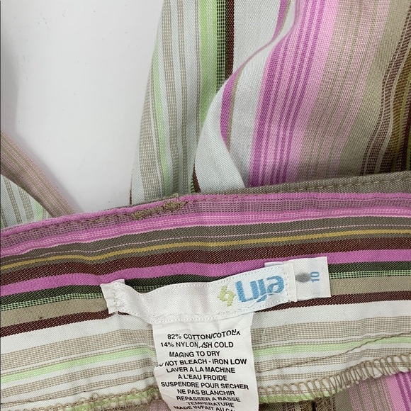 Lija Golf flat front capri cropped straight leg pants stripe pink green tan 10 - Picture 4 of 4